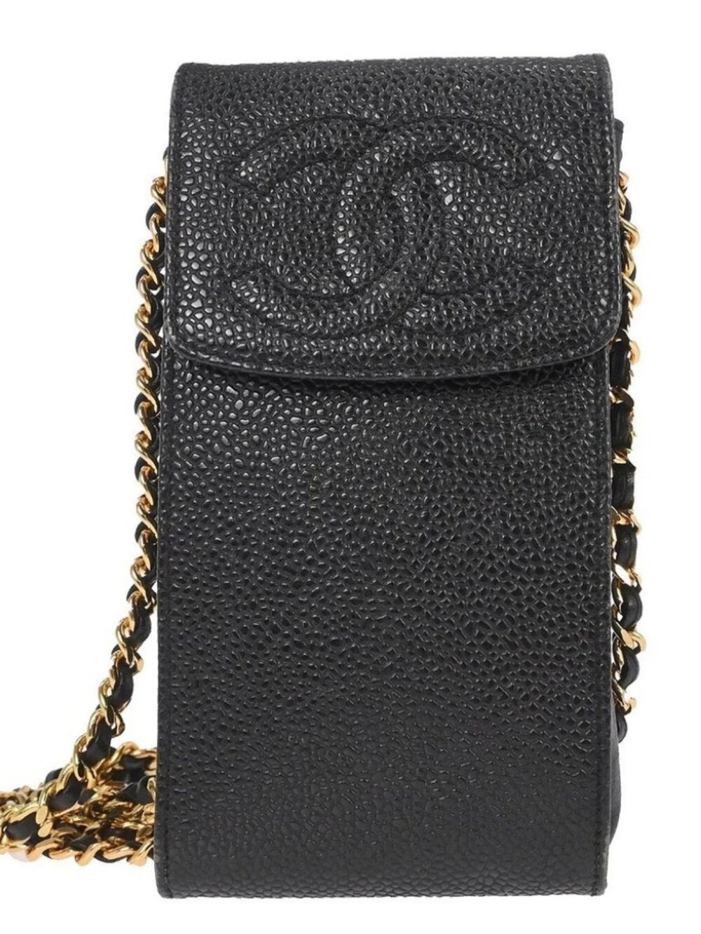 Chanel Black Calfskin Chain Shoulder Bag Pochette Phone Case 136116
